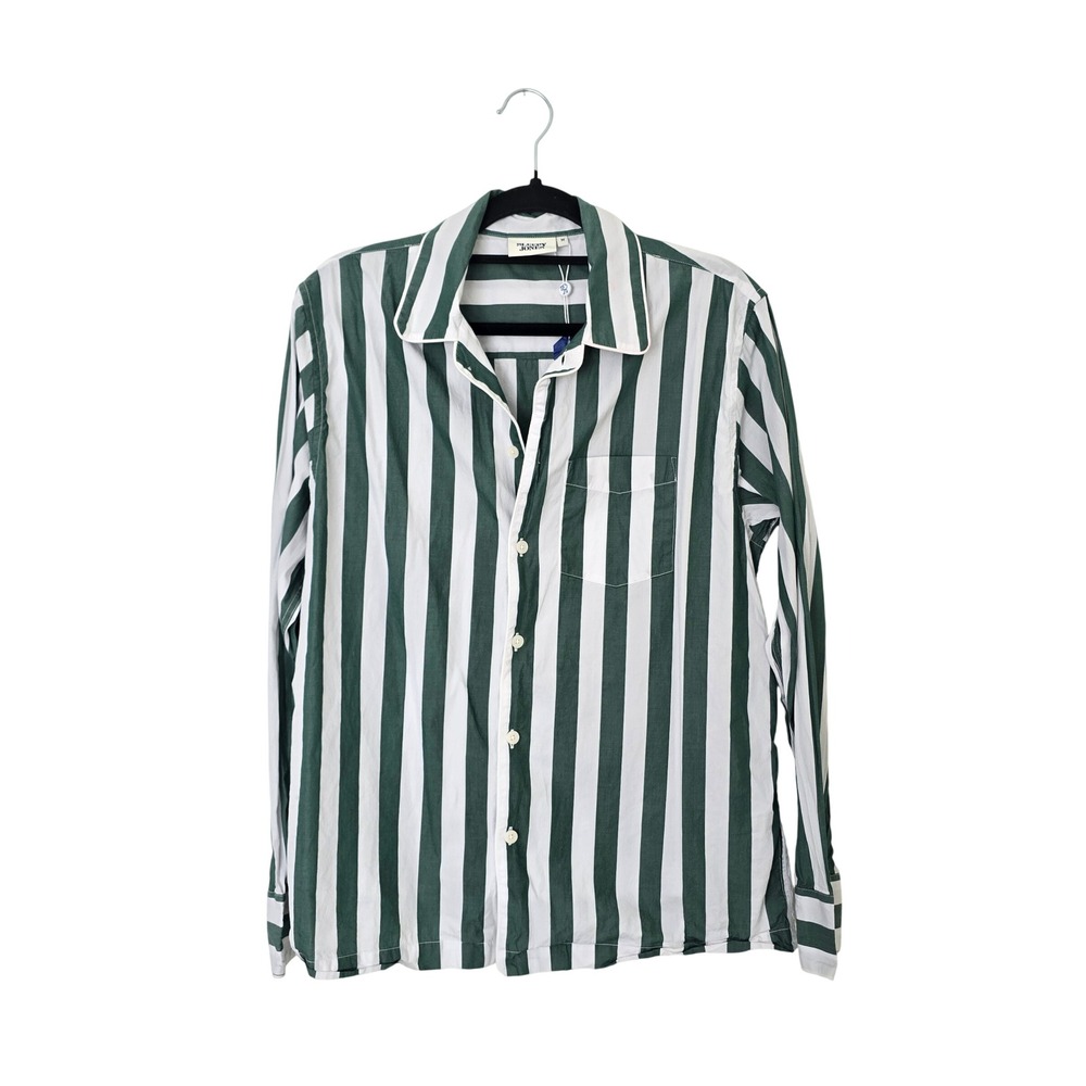 Sleepy Jones Pajama Shirt Women Medium‎ Green NWT Striped Marina Button Down